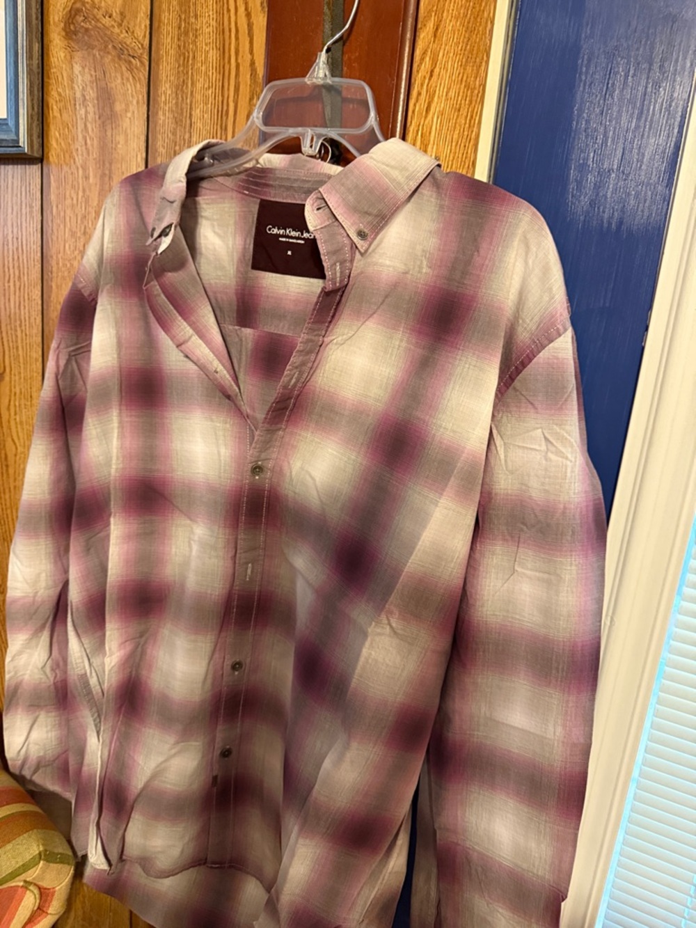 Calvin Klein Jeans Purple and White Plaid Shirt